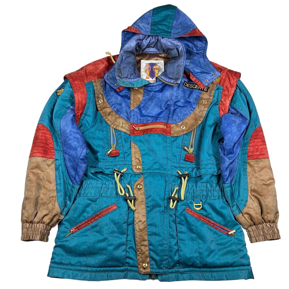 Vintage 90s Descente Jacket Mens Medium Multi Colorblock Spain Ski Team Hooded
